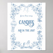 Dusty Blue  Bloemen Baby shower Guess spel Poster (Voorkant)