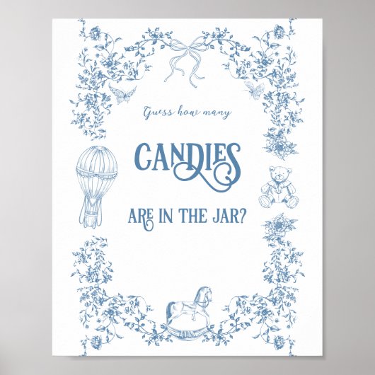 Dusty Blue  Bloemen Baby shower Guess spel Poster (Voorkant)