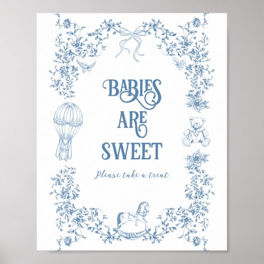 Dusty Blue  Bloemen Baby shower Sweet Treat Poster (Voorkant)