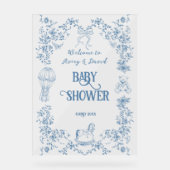 Dusty Blue  Bloemen Baby shower welkom Acryl Bord (Voorkant)