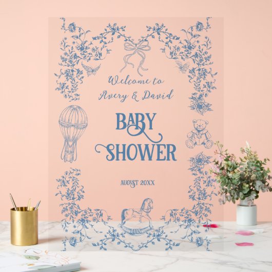 Dusty Blue  Bloemen Baby shower welkom Acryl Bord (Huwelijk)