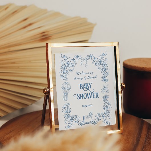 Dusty Blue  Bloemen Baby shower welkom Poster