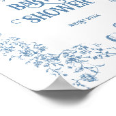 Dusty Blue  Bloemen Baby shower welkom Poster (Hoek)