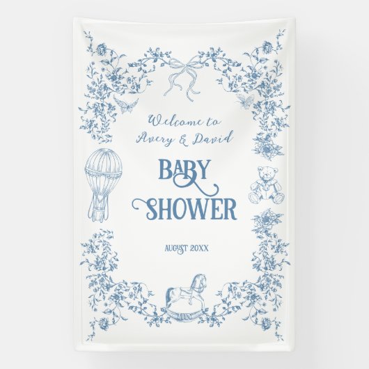 Dusty Blue  Bloemen Baby shower welkom Spandoek (Verticaal)