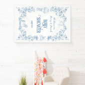 Dusty Blue  Bloemen Baby shower welkom Spandoek (Insitu)