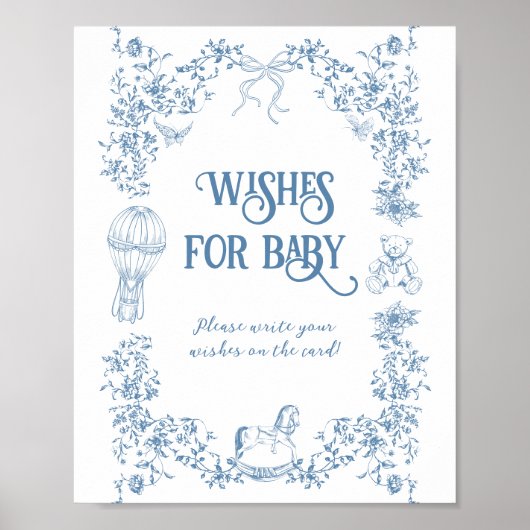 Dusty Blue  Bloemen Baby shower Wishes Game Poster (Voorkant)