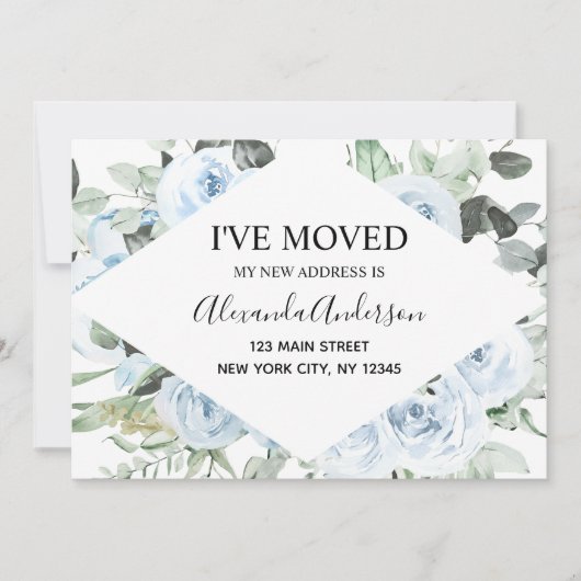 Dusty Blue Bloemen Bewegende Aankondiging (Voorkant)