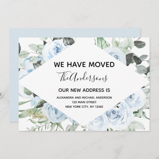 Dusty Blue Bloemen Bewegende Aankondiging (Voorkant / Achterkant)