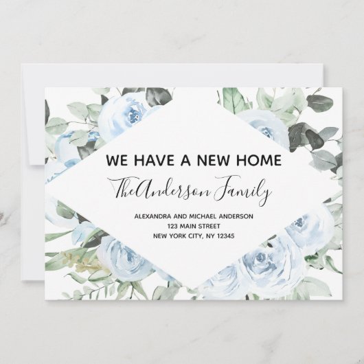 Dusty Blue Bloemen Bewegende Aankondiging (Voorkant)