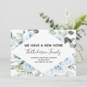 Dusty Blue Bloemen Bewegende Aankondiging (Staand voorkant)