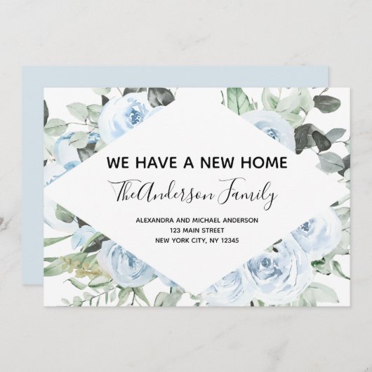 Dusty Blue Bloemen Bewegende Aankondiging (Voorkant / Achterkant)