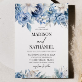 Dusty Blue Bloemen Botanische bruiloft Kaart
