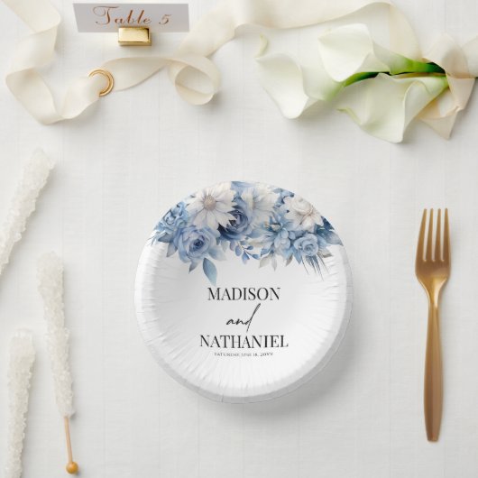 Dusty Blue Bloemen Botanische bruiloft Papieren Kommen (Huwelijk)