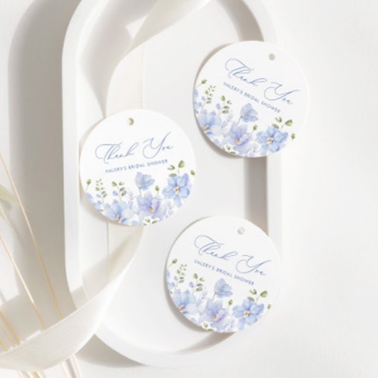 Dusty Blue Bloemen Bruidsfeest Bedankjes Labels