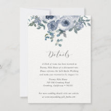 Dusty Blue Bloemen en Grijs Bruiloft Details Kaart