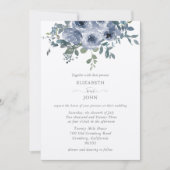 Dusty Blue Bloemen en Grijs Bruiloft Uitnodiging (Voorkant)