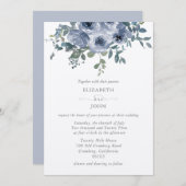Dusty Blue Bloemen en Grijs Bruiloft Uitnodiging (Voorkant / Achterkant)