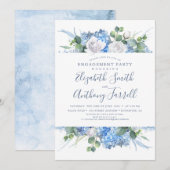 Dusty Blue Bloemen Groen Verlovingsfeest Kaart (Voorkant / Achterkant)