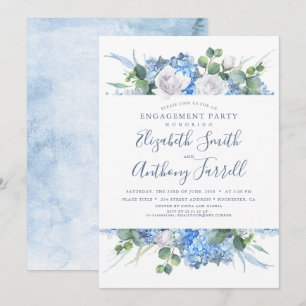Dusty Blue Bloemen Groen Verlovingsfeest Kaart