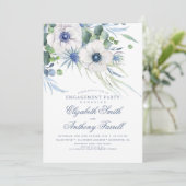 Dusty Blue Bloemen Groen Verlovingsfeest Kaart (Staand voorkant)