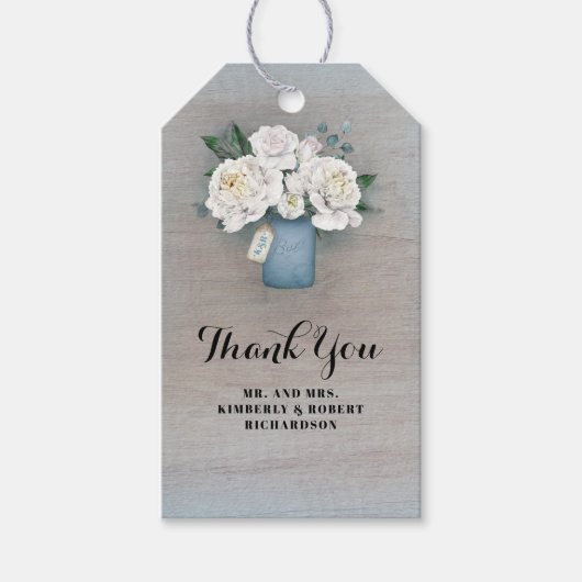 Dusty Blue Bloemen Rustiek Land Bruiloft Cadeaulabel (Voorkant)