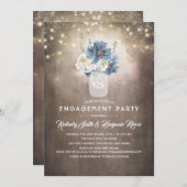 Dusty Blue Bloemen Rustiek Land Verlovingsfeest Kaart (Voorkant / Achterkant)