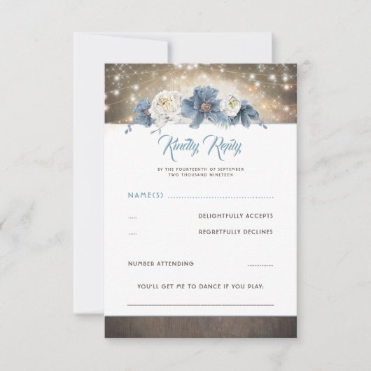 Dusty Blue Bloemen Rustieke Bruiloft RSVP (Voorkant)