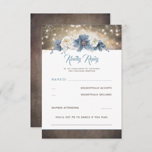 Dusty Blue Bloemen Rustieke Bruiloft RSVP (Voorkant / Achterkant)