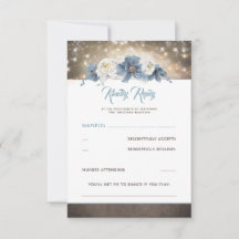 Dusty Blue Bloemen Rustieke Bruiloft RSVP