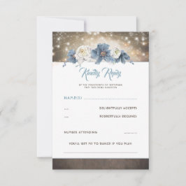 Dusty Blue Bloemen Rustieke Bruiloft RSVP Kaartje
