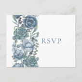 Dusty Blue Bloemen Succulenten Bruiloft RSVP Uitnodiging Briefkaart (Voorkant)