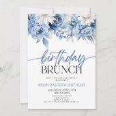 Dusty Blue Bloemen Verjaardag Brunch Party Kaart (Voorkant)