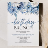 Dusty Blue Bloemen Verjaardag Brunch Party Kaart