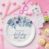 Dusty Blue Bloemen Verjaardag Brunch Party Papieren Bordje (Feest)