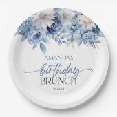 Dusty Blue Bloemen Verjaardag Brunch Party Papieren Bordje (Voorkant)