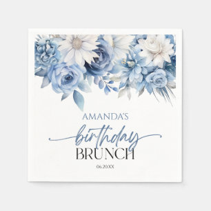 Dusty Blue Bloemen Verjaardag Brunch Party Servet