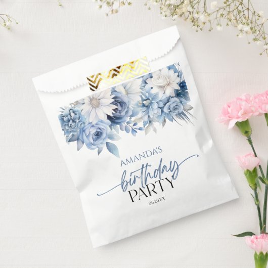 Dusty Blue Bloemen Verjaardagsfeest Bedankzakje (Gezegeld)