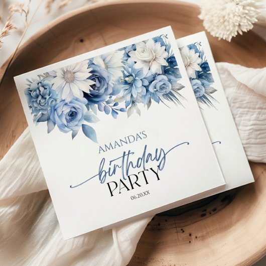 Dusty Blue Bloemen Verjaardagsfeest Servet