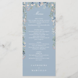 Dusty Blue Bloemen Wildbloemen Bruiloft Diner Menu