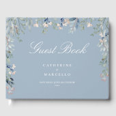 Dusty Blue Bloemen Wildbloemen Cascade Bruiloft Gastenboek (Voorkant)