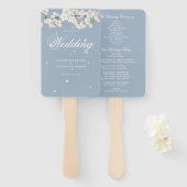 Dusty Blue Bloemen Wit Bloesem Bruiloft Programma Handwaaier (Voorkant en achterkant)
