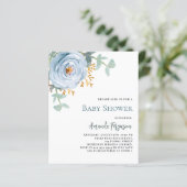 Dusty blue bloemenbudget baby shower uitnodiging (Staand voorkant)