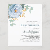 Dusty blue bloemenbudget baby shower uitnodiging (Voorkant)
