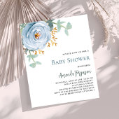 Dusty blue bloemenbudget baby shower uitnodiging