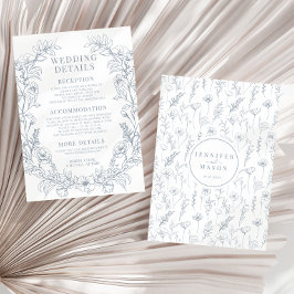 Dusty blue bloemenklassieker trouwdetails Kaart