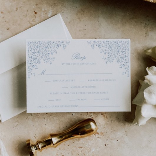 Dusty Blue  Bloemenlijn Kunst RSVP Kaartje