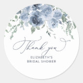Dusty Blue Bloemige Bruidsbruiloft Bedankt Ronde Sticker (Voorkant)