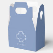 Dusty Blue | Bloemmonogram bruiloft Bedankdoosjes (Geopend)