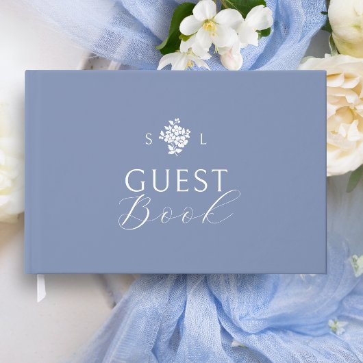Dusty Blue | Bloemmonogram bruiloft Gastenboek