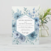Dusty Blue Bloom Botanical Wedding Kaart (Staand voorkant)